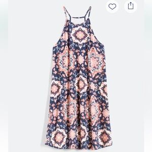 French Grey Navy and Pink Patterned Midi Dress